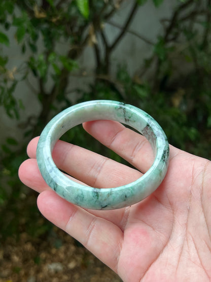 Certified Grade A Natural Burmese Jadeite Jade Bangle 62.1mm Icy Green Moss Green Snowflake Green White Green Jade JB1302