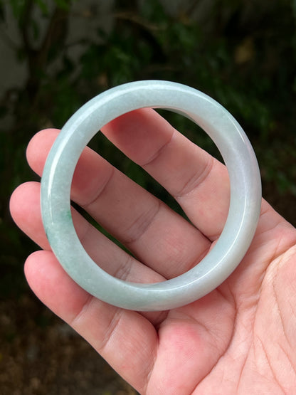 Certified Grade A Natural Burmese Jadeite Jade Bangle 60.5mm Icy Green Jade Moss In Snow Jade Milky White Jade Bracelet JB1316