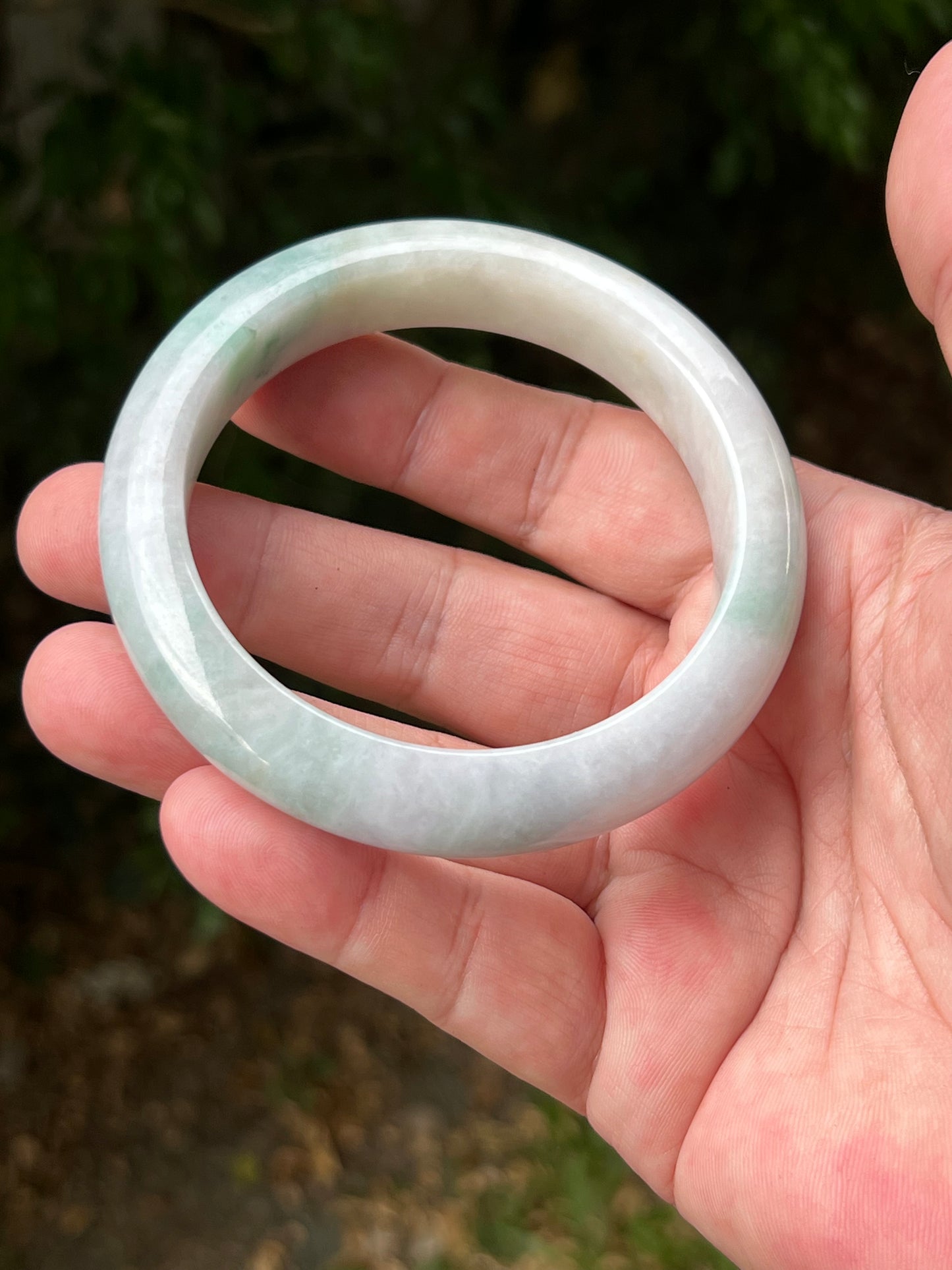 Certified Grade A Natural Burmese Jadeite Jade Bangle 62.2mm Icy Milky White Jade Pale Apple Mint Green Hues Jade Bangle Bracelet JB1312