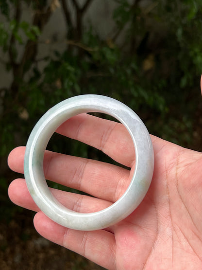 Certified Grade A Natural Burmese Jadeite Jade Bangle 62.2mm Icy Milky White Jade Pale Apple Mint Green Hues Jade Bangle Bracelet JB1312