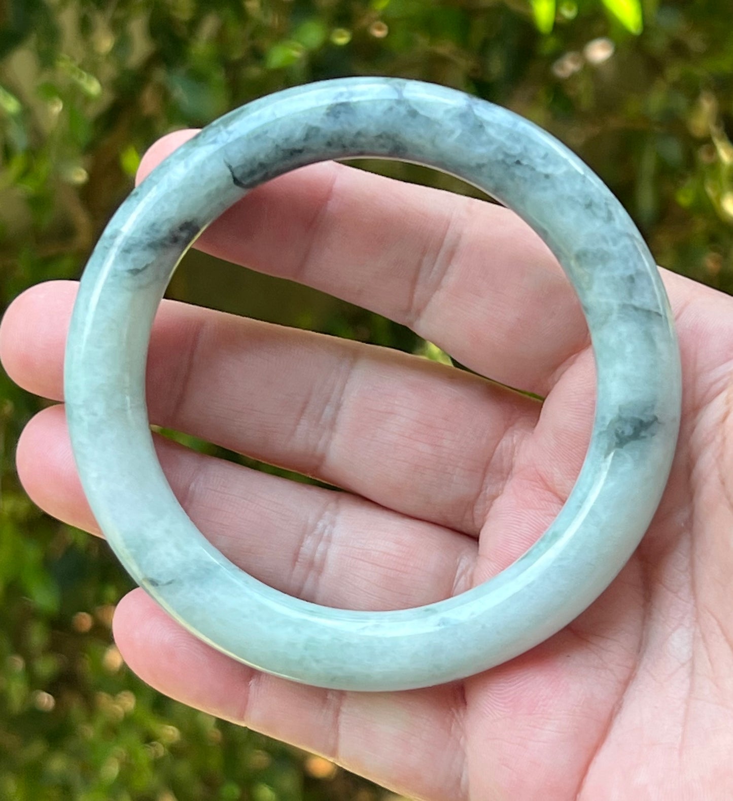 Certified Natural Burmese Grade A Princess Cut Jadeite Jade Bangle 64.9mm Icy Celadon Green Moss Green Snow White Jade Bracelet JB1272