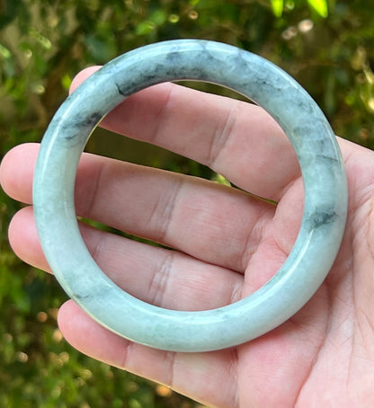 Certified Natural Burmese Grade A Princess Cut Jadeite Jade Bangle 64.9mm Icy Celadon Green Moss Green Snow White Jade Bracelet JB1272