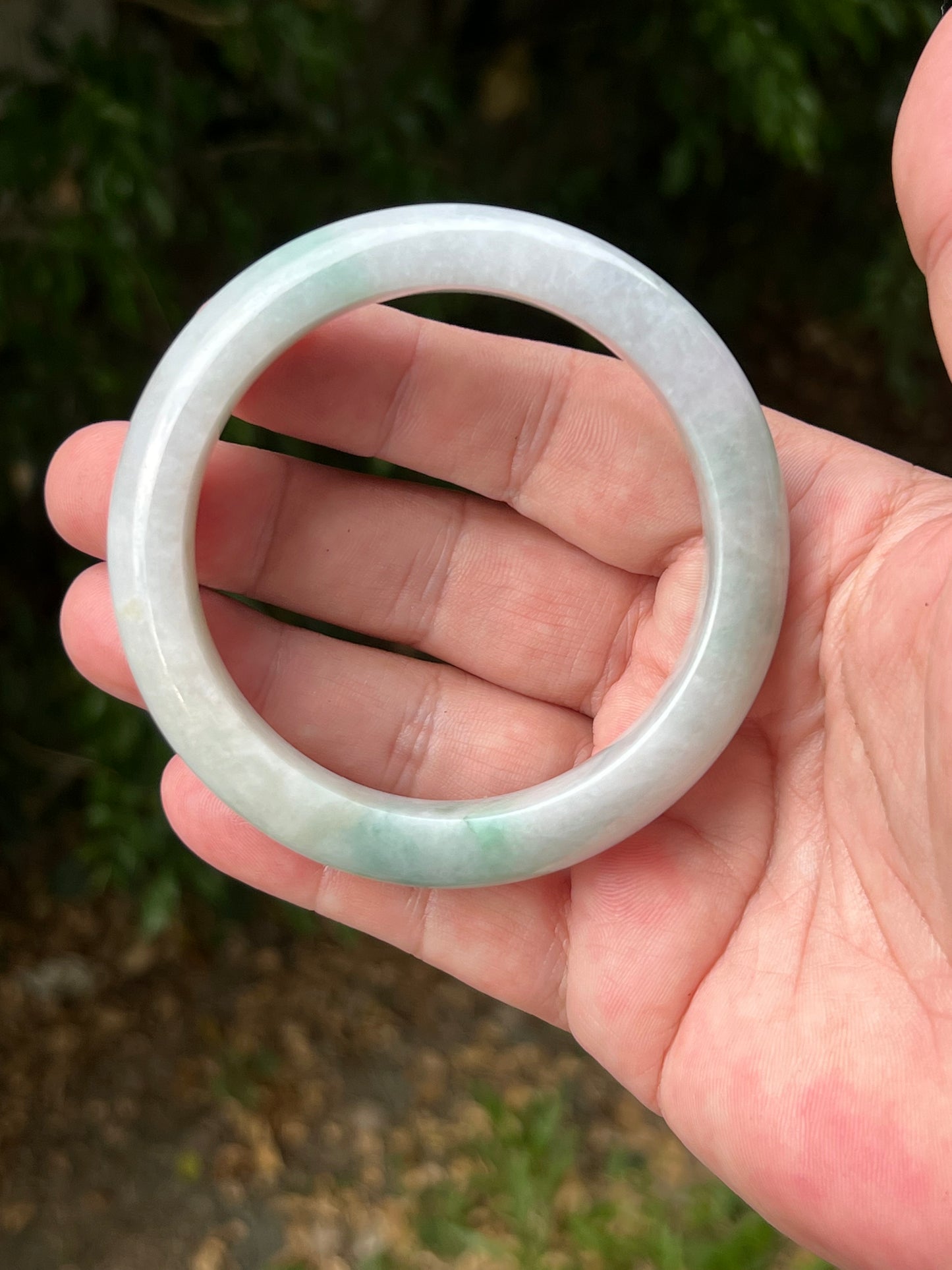 Certified Grade A Natural Burmese Jadeite Jade Bangle 62.2mm Icy Milky White Jade Pale Apple Mint Green Hues Jade Bangle Bracelet JB1312