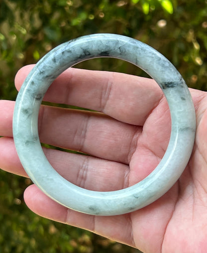 Certified Natural Burmese Grade A Princess Cut Jadeite Jade Bangle 64.9mm Icy Celadon Green Moss Green Snow White Jade Bracelet JB1272