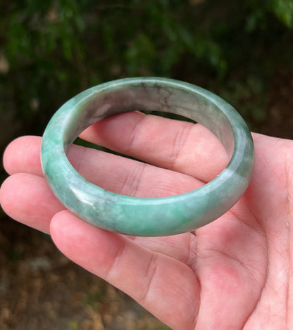Certified Grade A Natural Burmese Jadeite Jade Bangle 58.4mm Icy Apple Bluish Green Jade Moss Green In Snow Jade Semi Translucent Bracelet JB1320