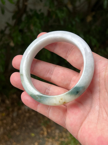 Certified Grade A Natural Burmese Jadeite Jade Bangle 62mm Icy White Jade White Green Jade Honey Jade Flat Inner Rounded Outer JB1290