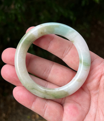 Certified Grade A Natural Burmese Jadeite Jade Princess Round Bangle 52.8mm Icy Green Jade Milky White Jade Moss In Jade Bracelet JB1321