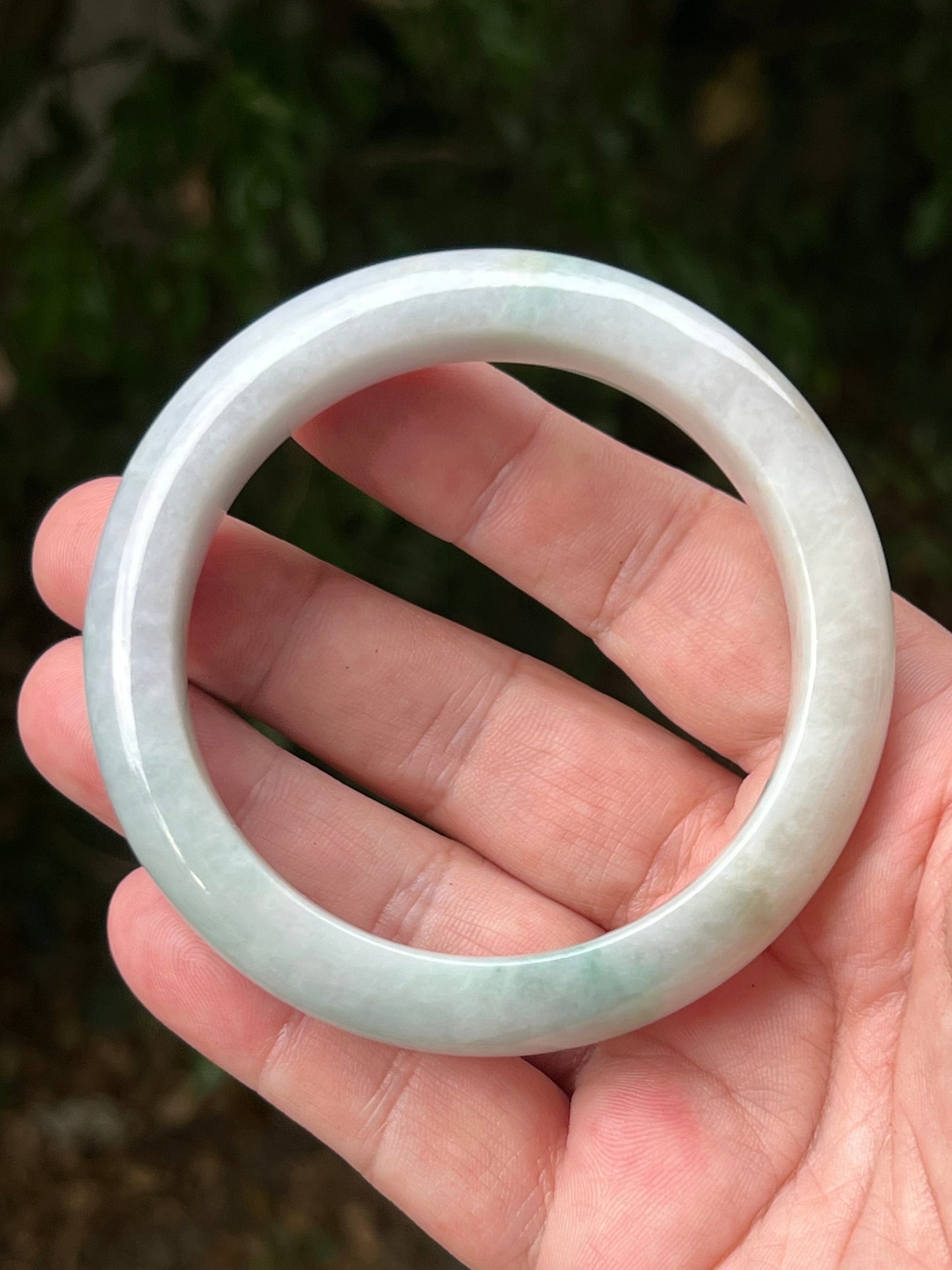 Certified Grade A Natural Burmese Jadeite Jade Bangle 62.2mm Icy Milky White Jade Pale Apple Mint Green Hues Jade Bangle Bracelet JB1312