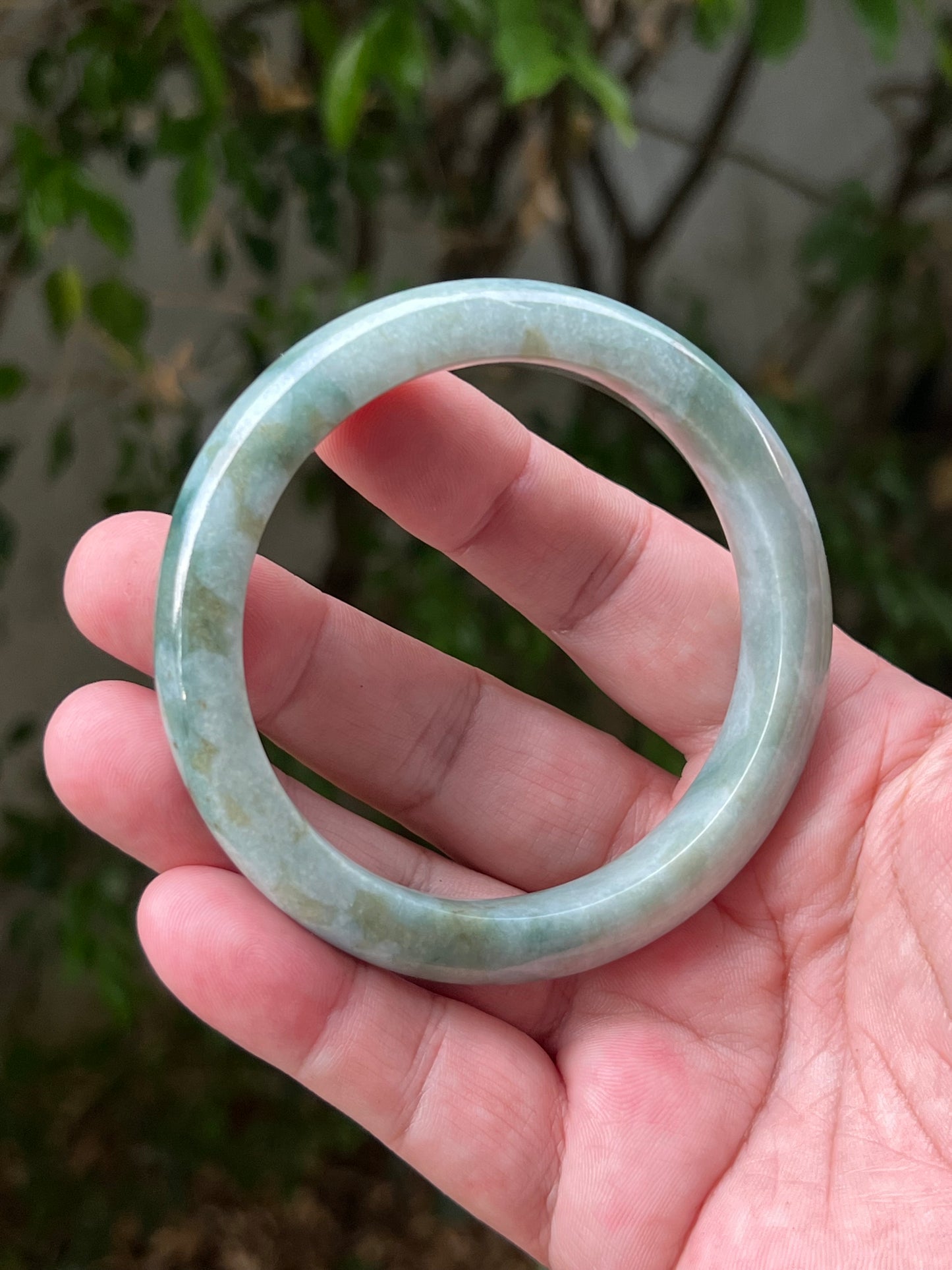 Certified Grade A Natural Burmese Jadeite Jade Bangle 62.2mm Icy Seafoam Green Moss Green Jade Flat Inner Rounded Outer Bracelet JB1313