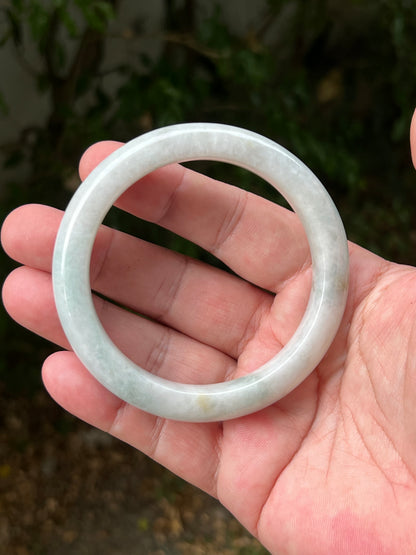 Certified Grade A Natural Burmese Jadeite Jade Bangle 62.2mm Icy Milky White Jade Pale Celadon Green Jade Round Bangle Bracelet JB1314