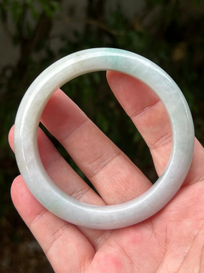Certified Grade A Natural Burmese Jadeite Jade Bangle 62.2mm Icy Milky White Jade Pale Apple Mint Green Hues Jade Bangle Bracelet JB1312