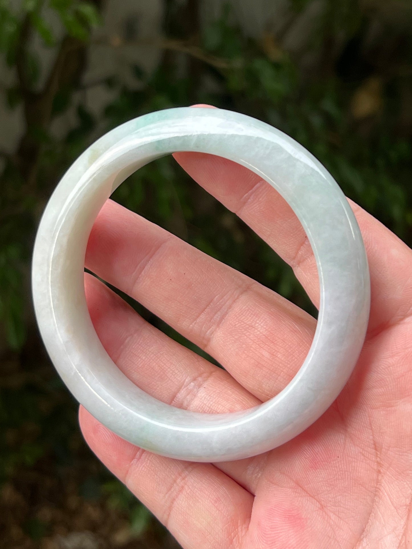 Certified Grade A Natural Burmese Jadeite Jade Bangle 62.2mm Icy Milky White Jade Pale Apple Mint Green Hues Jade Bangle Bracelet JB1312