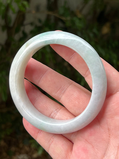 Certified Grade A Natural Burmese Jadeite Jade Bangle 62.2mm Icy Milky White Jade Pale Apple Mint Green Hues Jade Bangle Bracelet JB1312