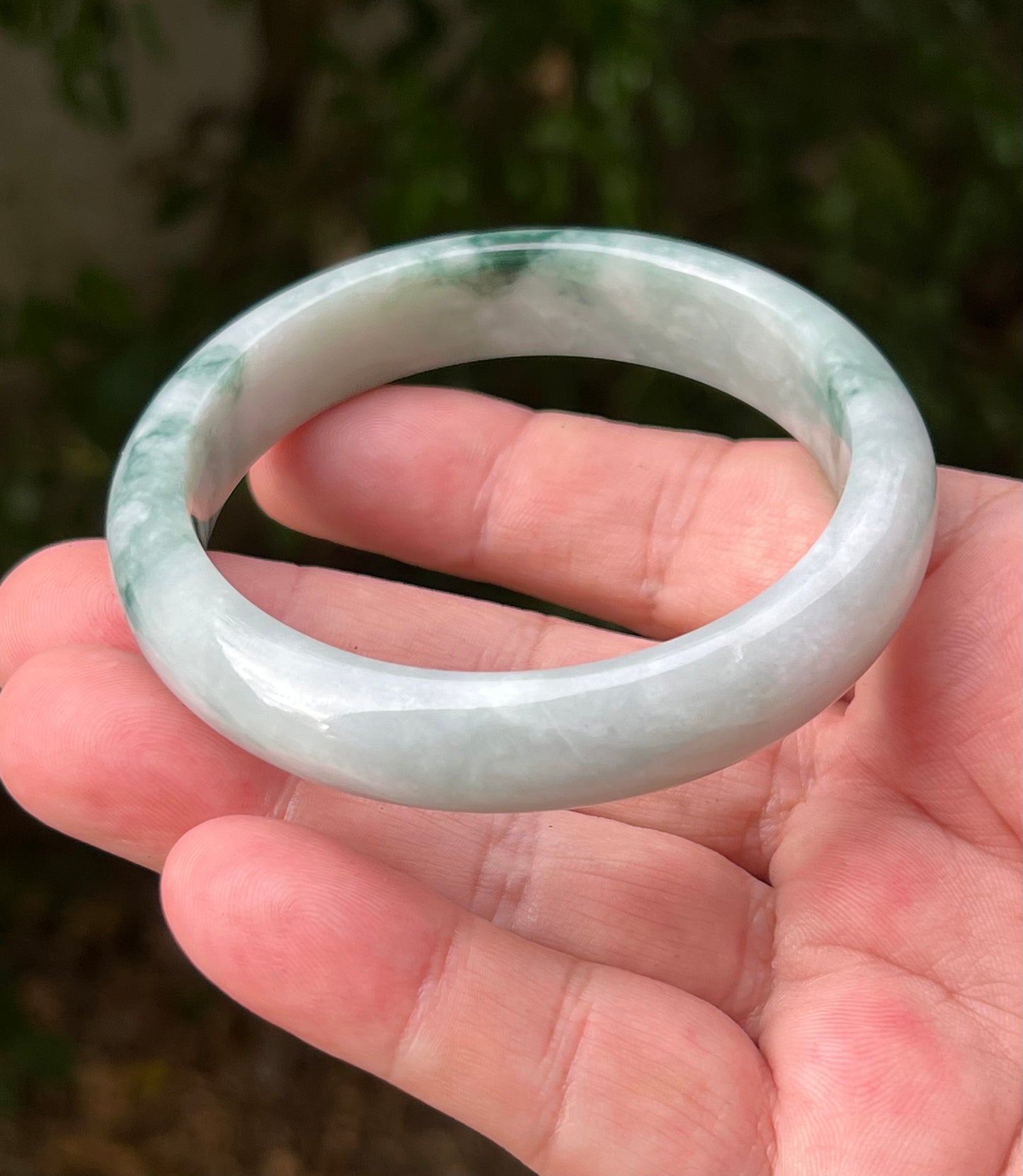 Certified Grade A Natural Burmese Jadeite Jade Bangle 58.5mm Icy Green Jade Milky White Jade Moss In Snow Jade Bracelet JB1293