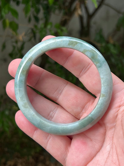 Certified Grade A Natural Burmese Jadeite Jade Bangle 62.2mm Icy Seafoam Green Moss Green Jade Flat Inner Rounded Outer Bracelet JB1313