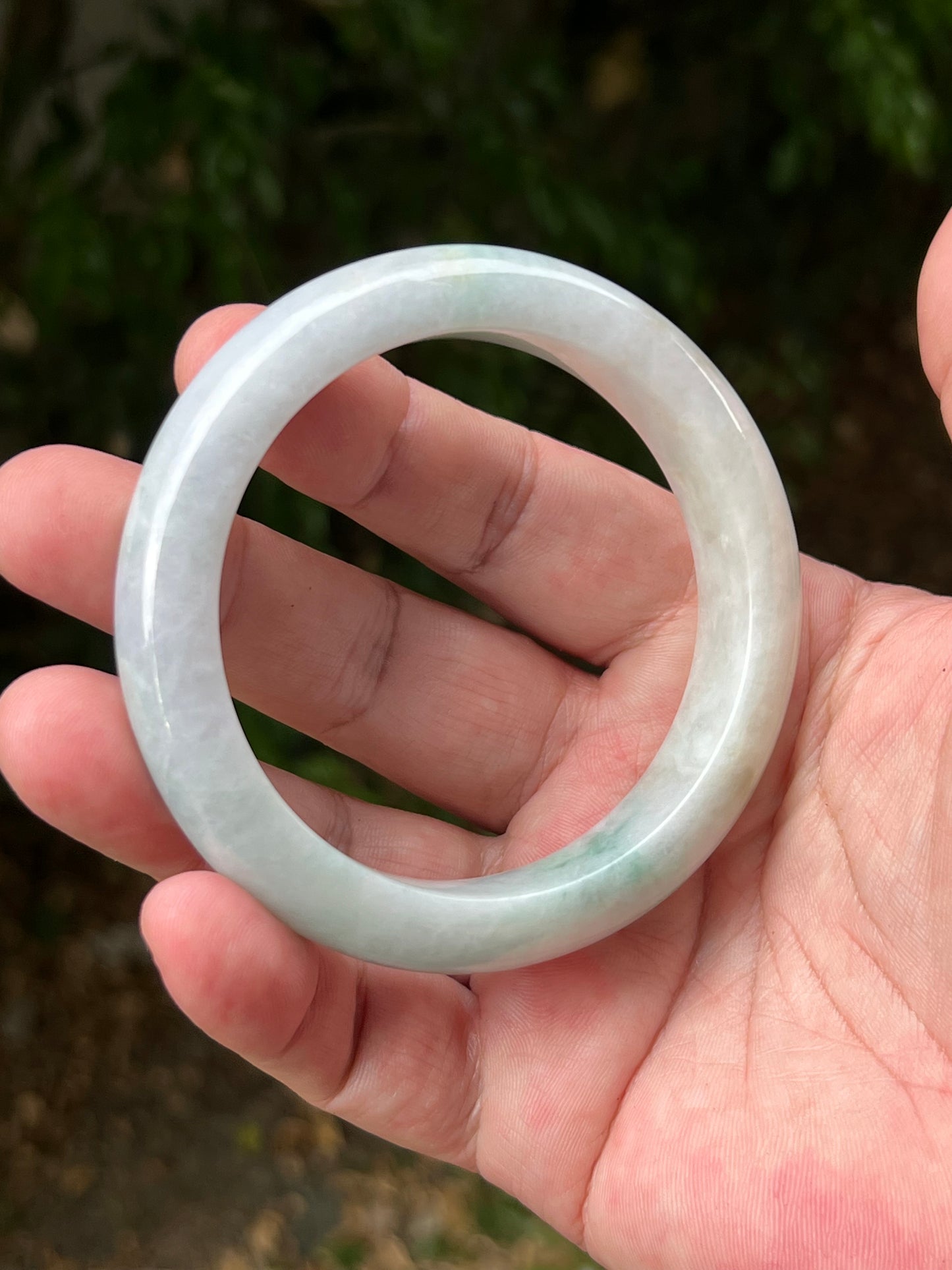 Certified Grade A Natural Burmese Jadeite Jade Bangle 62.2mm Icy Milky White Jade Pale Apple Mint Green Hues Jade Bangle Bracelet JB1312