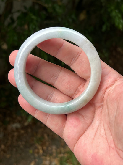 Certified Grade A Natural Burmese Jadeite Jade Bangle 62.2mm Icy Milky White Jade Pale Apple Mint Green Hues Jade Bangle Bracelet JB1312