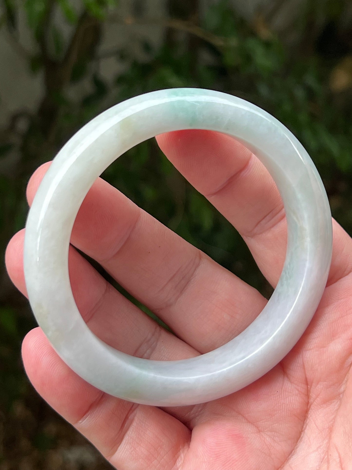 Certified Grade A Natural Burmese Jadeite Jade Bangle 62.2mm Icy Milky White Jade Pale Apple Mint Green Hues Jade Bangle Bracelet JB1312