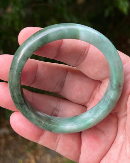 Certified Grade A Natural Burmese Jadeite Jade Bangle 58.4mm Icy Apple Bluish Green Jade Moss Green In Snow Jade Semi Translucent Bracelet JB1320