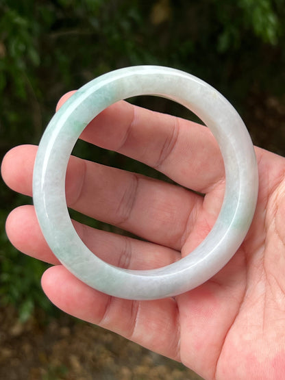 Certified Grade A Natural Burmese Jadeite Jade Bangle 62.2mm Icy Milky White Jade Pale Apple Mint Green Hues Jade Bangle Bracelet JB1312