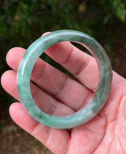 Certified Grade A Natural Burmese Jadeite Jade Bangle 58.4mm Icy Apple Bluish Green Jade Moss Green In Snow Jade Semi Translucent Bracelet JB1320