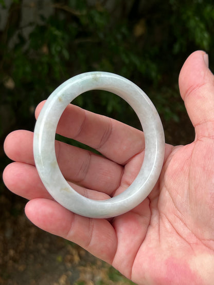 Certified Grade A Natural Burmese Jadeite Jade Bangle 62.2mm Icy Milky White Jade Pale Celadon Green Jade Round Bangle Bracelet JB1314