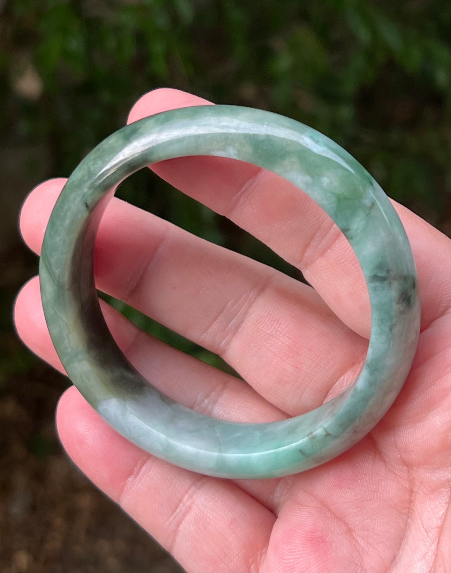 Certified Grade A Natural Burmese Jadeite Jade Bangle 58.4mm Icy Apple Bluish Green Jade Moss Green In Snow Jade Semi Translucent Bracelet JB1320