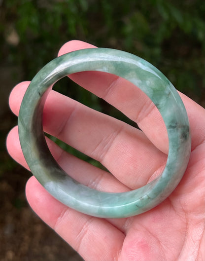 Certified Grade A Natural Burmese Jadeite Jade Bangle 58.4mm Icy Apple Bluish Green Jade Moss Green In Snow Jade Semi Translucent Bracelet JB1320