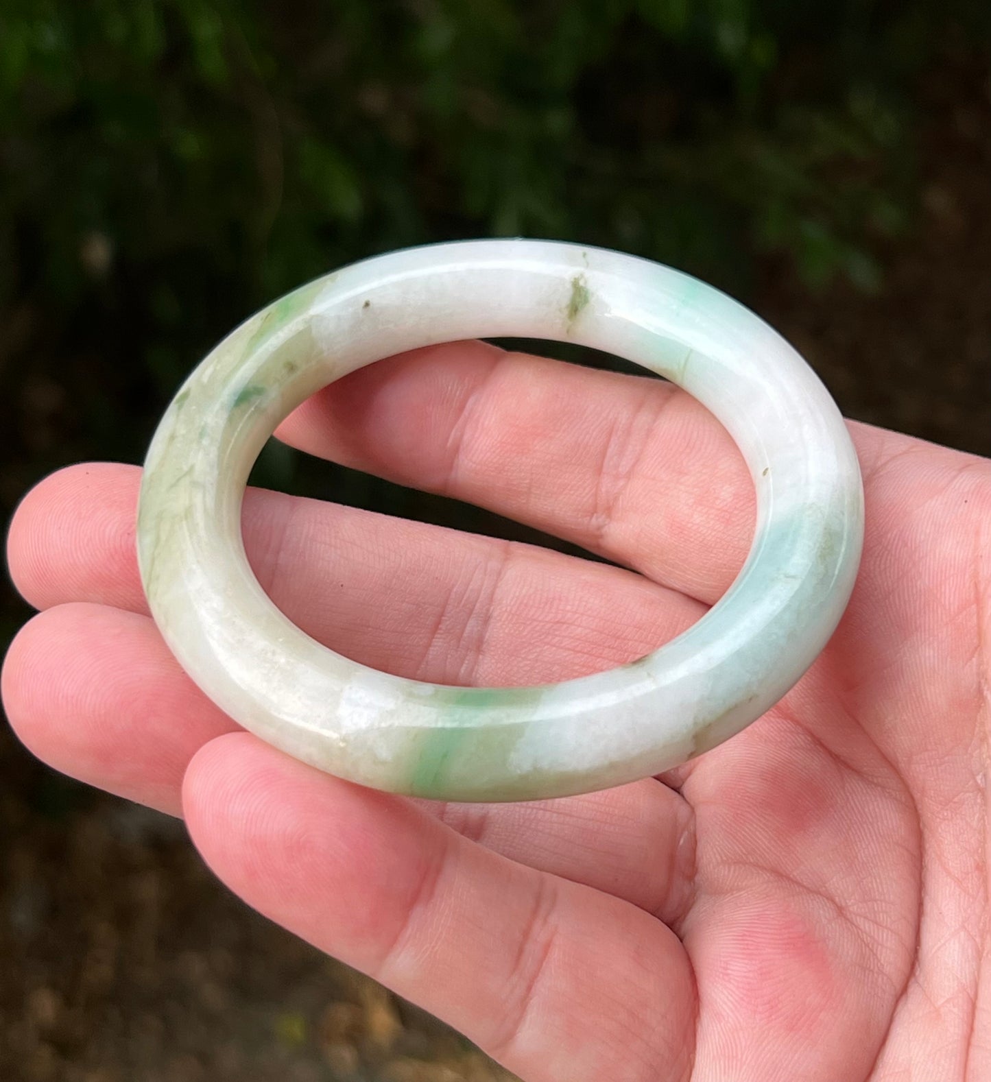 Certified Grade A Natural Burmese Jadeite Jade Princess Round Bangle 52.8mm Icy Green Jade Milky White Jade Moss In Jade Bracelet JB1321