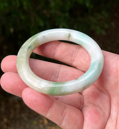 Certified Grade A Natural Burmese Jadeite Jade Princess Round Bangle 52.8mm Icy Green Jade Milky White Jade Moss In Jade Bracelet JB1321