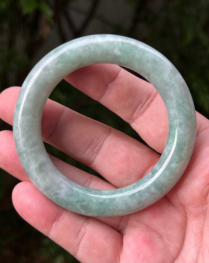 Certified Natural Burmese Grade A Jadeite Jade Princess Round Bangle 54mm Icy Celadon Green Apple Green Mint Green Jade JB1318