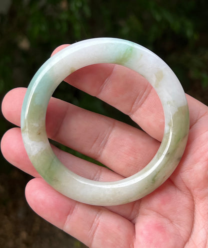 Certified Grade A Natural Burmese Jadeite Jade Princess Round Bangle 52.8mm Icy Green Jade Milky White Jade Moss In Jade Bracelet JB1321
