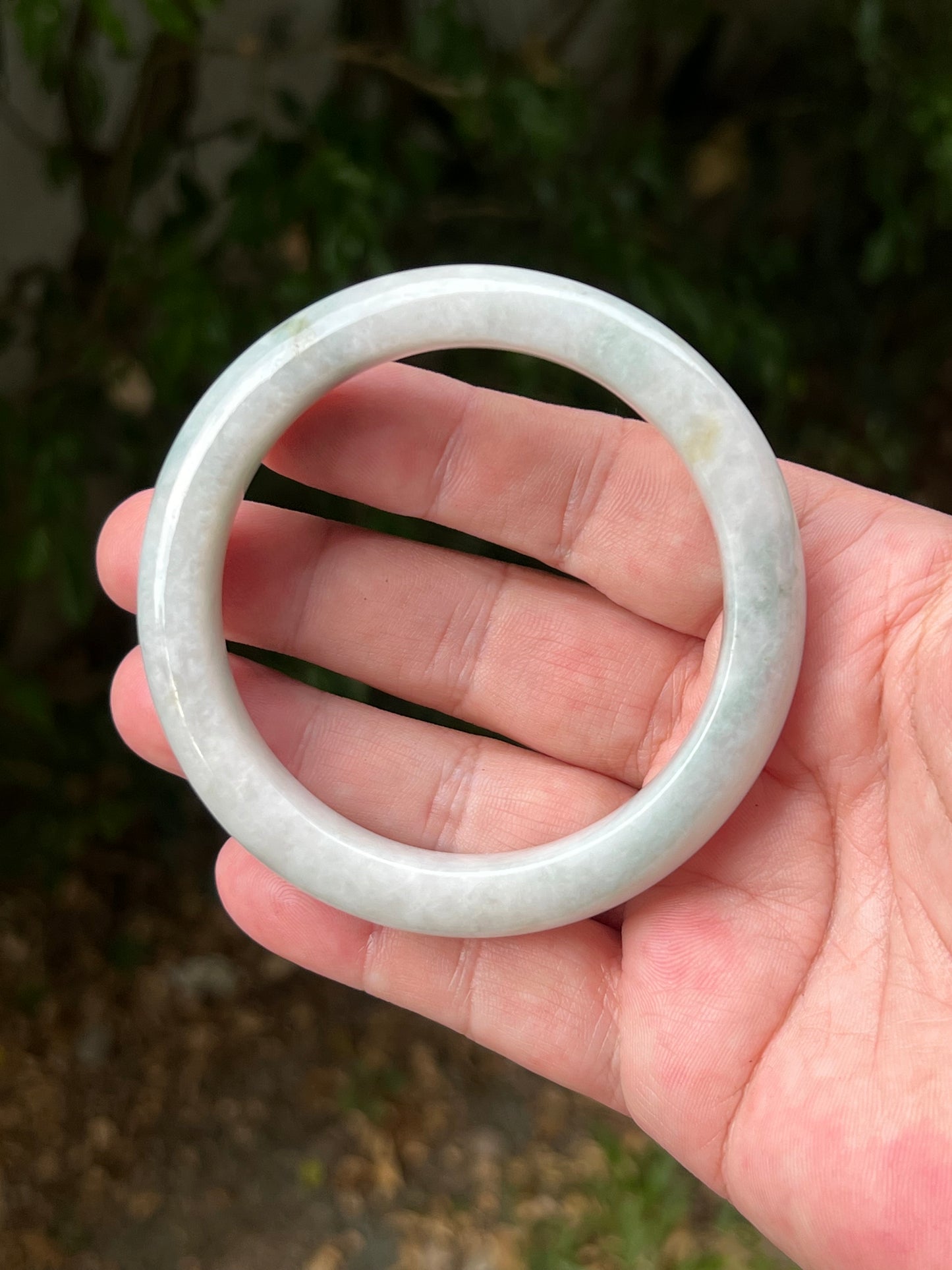 Certified Grade A Natural Burmese Jadeite Jade Bangle 62.2mm Icy Milky White Jade Pale Celadon Green Jade Round Bangle Bracelet JB1314