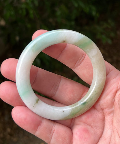 Certified Grade A Natural Burmese Jadeite Jade Princess Round Bangle 52.8mm Icy Green Jade Milky White Jade Moss In Jade Bracelet JB1321