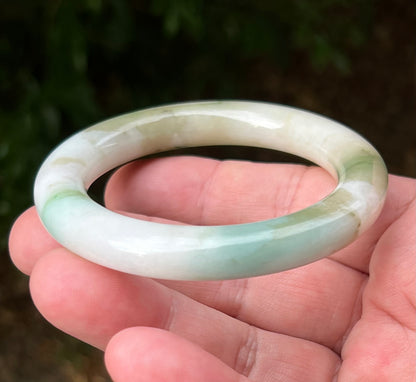 Certified Grade A Natural Burmese Jadeite Jade Princess Round Bangle 52.8mm Icy Green Jade Milky White Jade Moss In Jade Bracelet JB1321