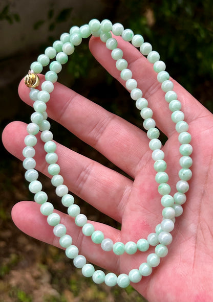 Natural Certified Grade A Burmese Jadeite Jade Beaded Necklace – Icy Imperial & Apple Green – 6mm Beads – JN005