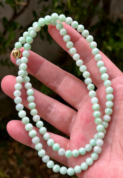 Natural Certified Grade A Burmese Jadeite Jade Beaded Necklace – Icy Imperial & Apple Green – 6mm Beads – JN005