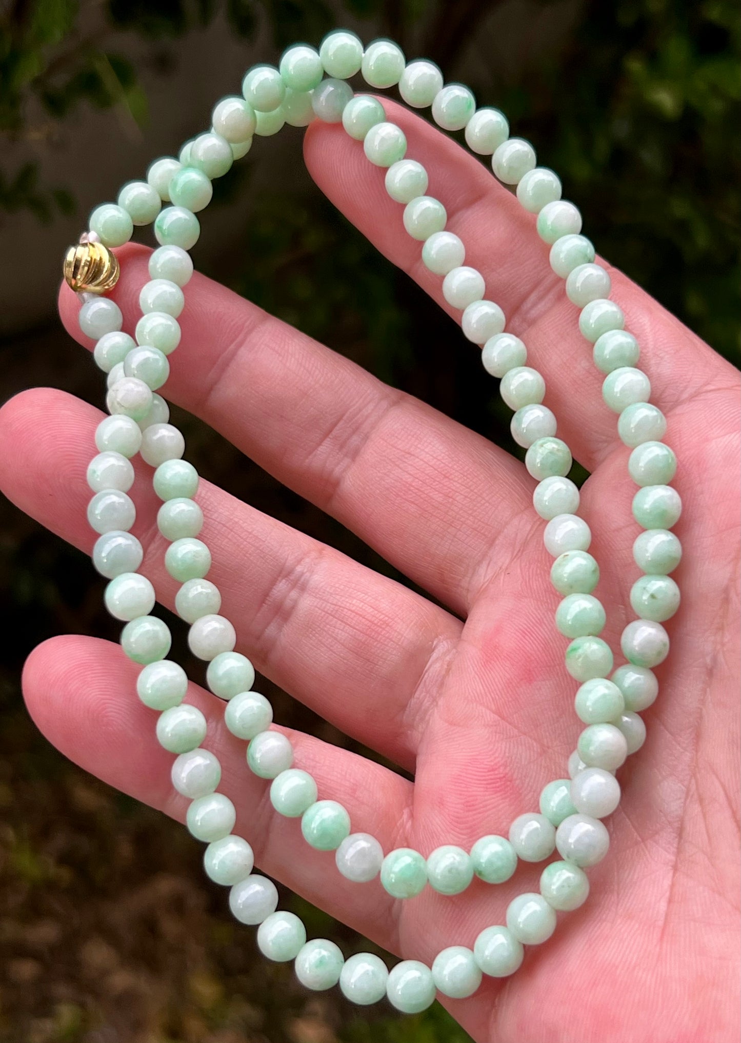 Natural Certified Grade A Burmese Jadeite Jade Beaded Necklace – Icy Imperial & Apple Green – 6mm Beads – JN005