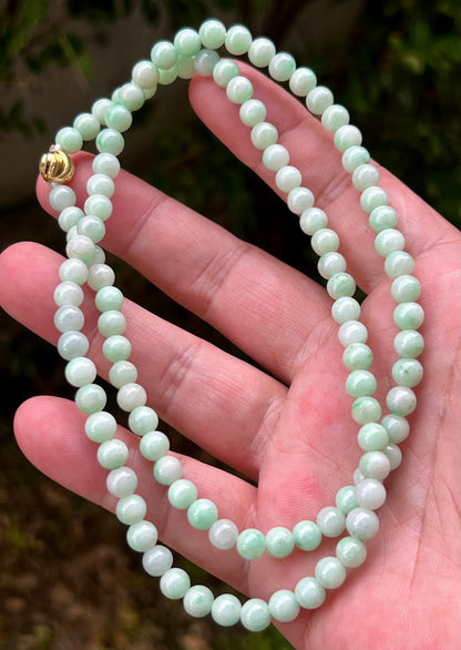 Natural Certified Grade A Burmese Jadeite Jade Beaded Necklace – Icy Imperial & Apple Green – 6mm Beads – JN005