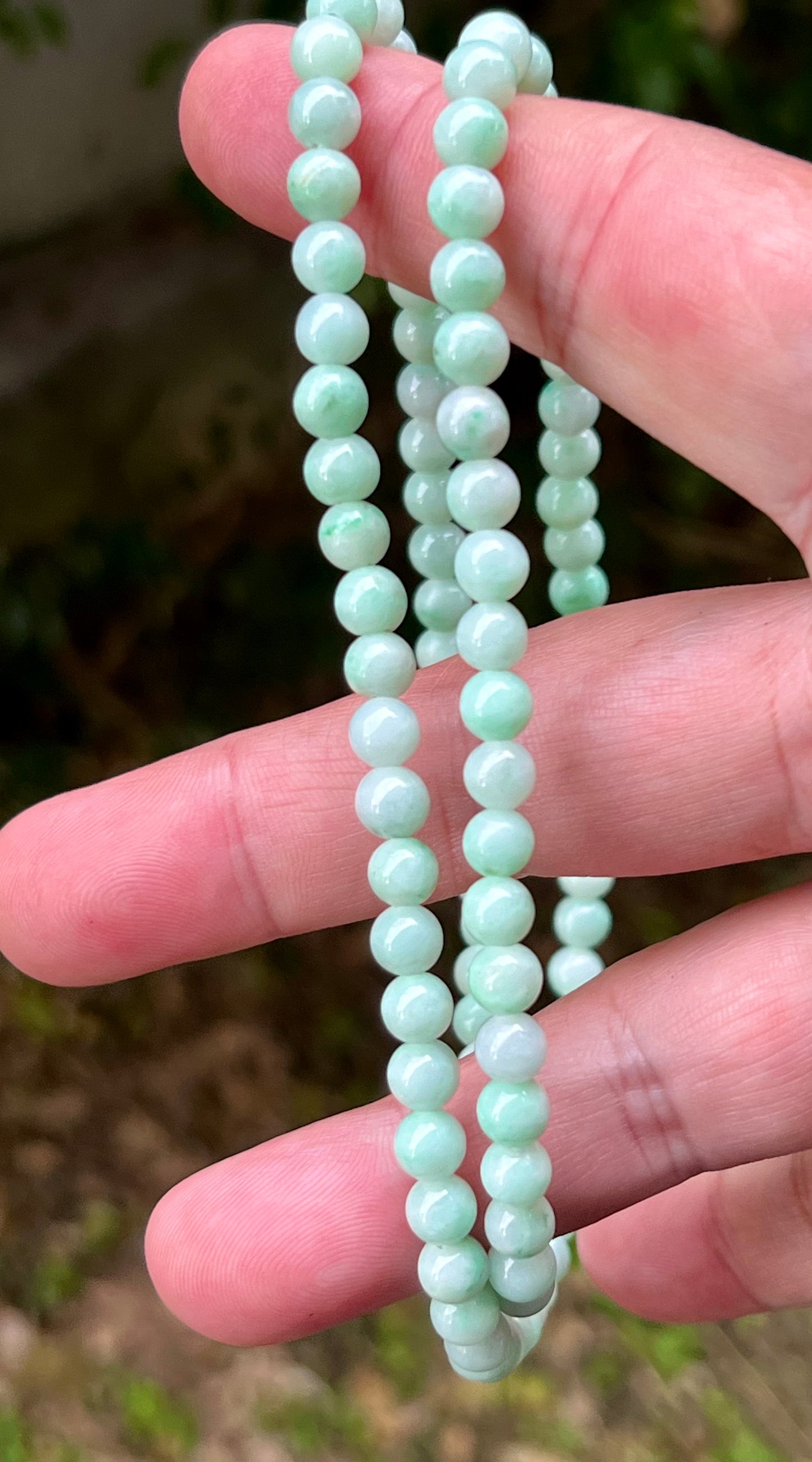 Natural Certified Grade A Burmese Jadeite Jade Beaded Necklace – Icy Imperial & Apple Green – 6mm Beads – JN005