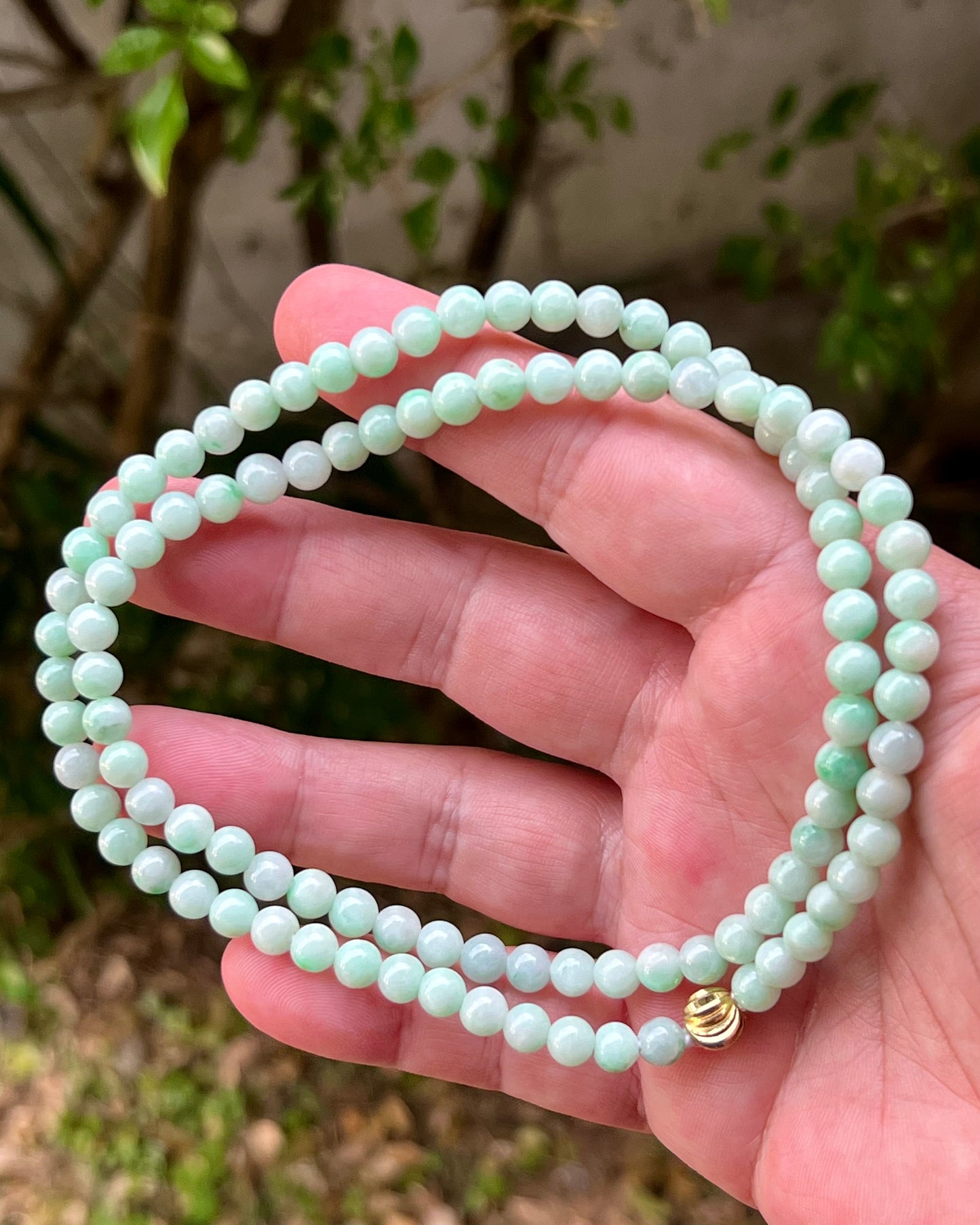 Natural Certified Grade A Burmese Jadeite Jade Beaded Necklace – Icy Imperial & Apple Green – 6mm Beads – JN005