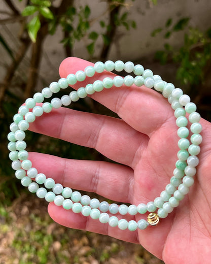 Natural Certified Grade A Burmese Jadeite Jade Beaded Necklace – Icy Imperial & Apple Green – 6mm Beads – JN005