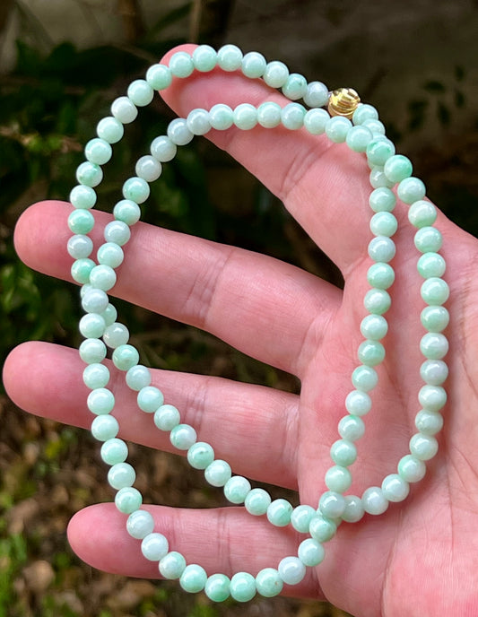 Natural Certified Grade A Burmese Jadeite Jade Beaded Necklace – Icy Imperial & Apple Green – 6mm Beads – JN005