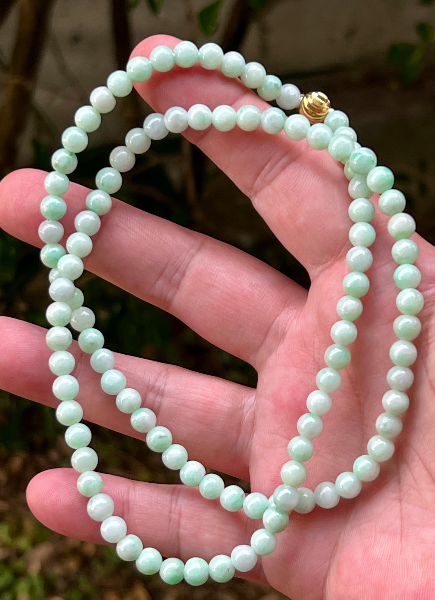 Natural Certified Grade A Burmese Jadeite Jade Beaded Necklace – Icy Imperial & Apple Green – 6mm Beads – JN005