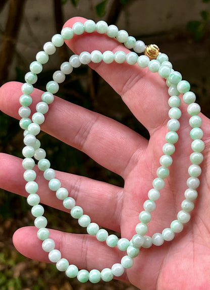 Natural Certified Grade A Burmese Jadeite Jade Beaded Necklace – Icy Imperial & Apple Green – 6mm Beads – JN005