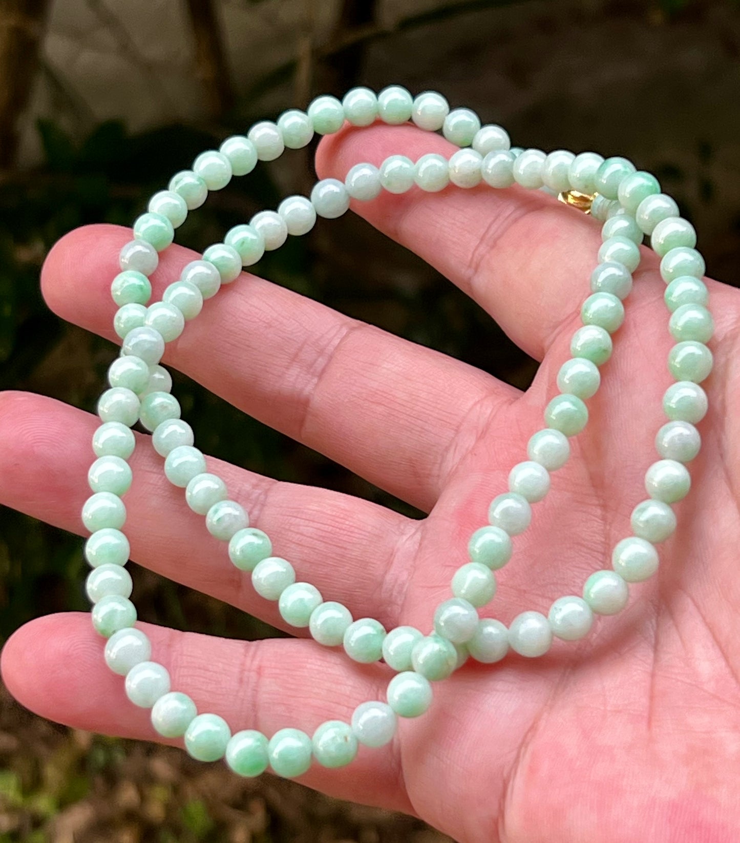 Natural Certified Grade A Burmese Jadeite Jade Beaded Necklace – Icy Imperial & Apple Green – 6mm Beads – JN005