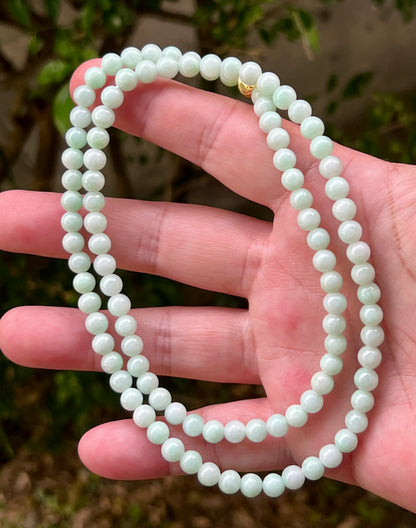 Natural Certified Grade A Burmese Jadeite Jade Beaded Necklace – Icy Imperial & Apple Green – 6mm Beads – JN006