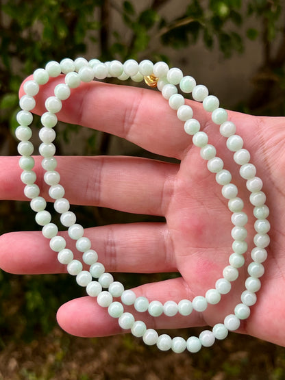 Natural Certified Grade A Burmese Jadeite Jade Beaded Necklace – Icy Imperial & Apple Green – 6mm Beads – JN006
