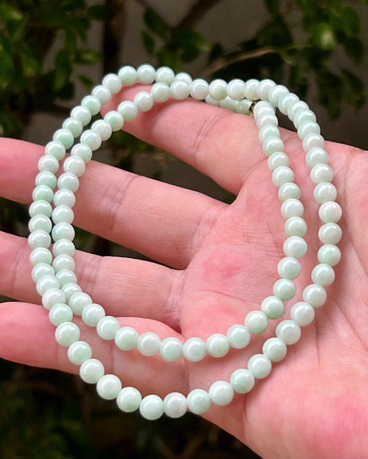 Natural Certified Grade A Burmese Jadeite Jade Beaded Necklace – Icy Imperial & Apple Green – 6mm Beads – JN006
