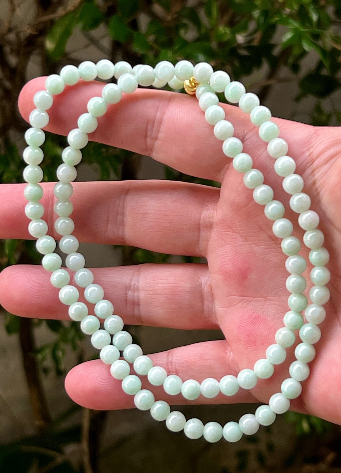 Natural Certified Grade A Burmese Jadeite Jade Beaded Necklace – Icy Imperial & Apple Green – 6mm Beads – JN006